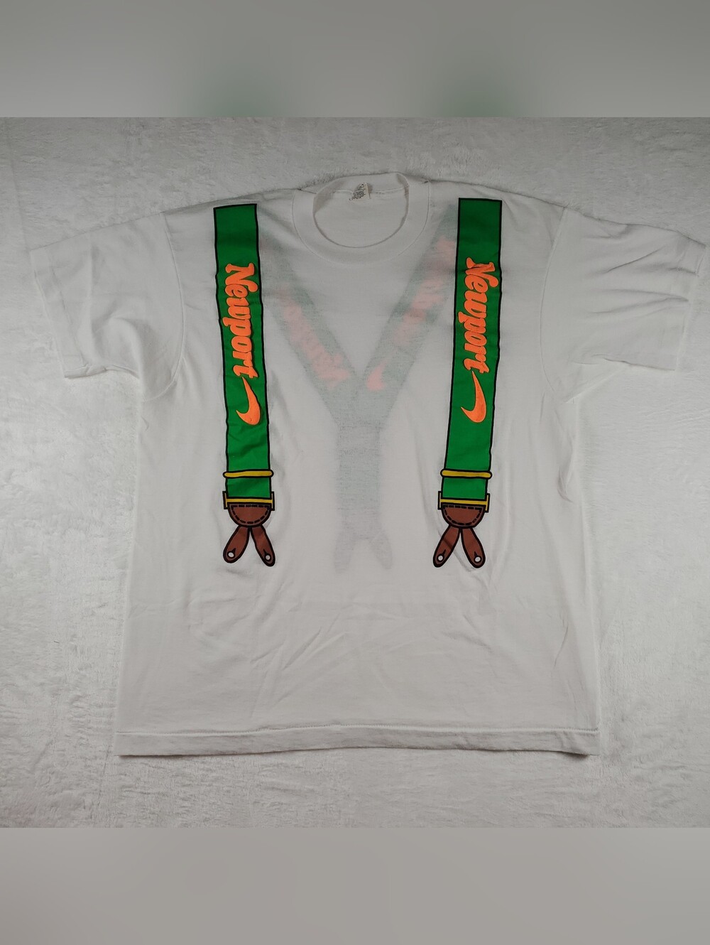 VTG Single Stitch 1990 Newport Shirt With Raised Suspenders T-Shirt M/L  READ